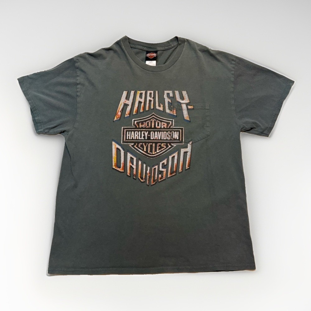 Vintage Harley Davidson Motorcycles Pocket T Shirt Size XL Green